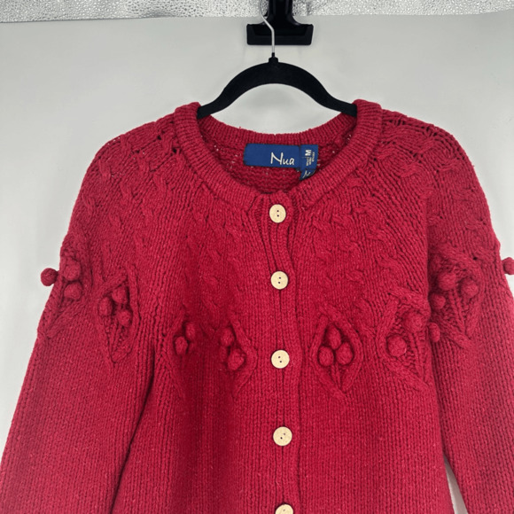 Nua Womens M Cardigan Sweater Merino Wool Silk Bubble Knit Red Ireland Fairy - Picture 3 of 13